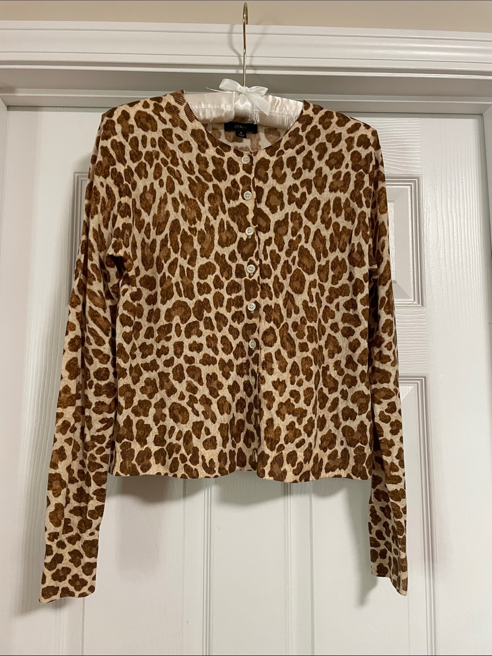 J. Crew Brown and Cream Leopard-Print Button Cardigan